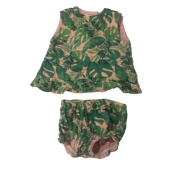 Angel Dear Other - Angel Dear Baby Girl Outfit - 6-12M - Tropical Leaf Print